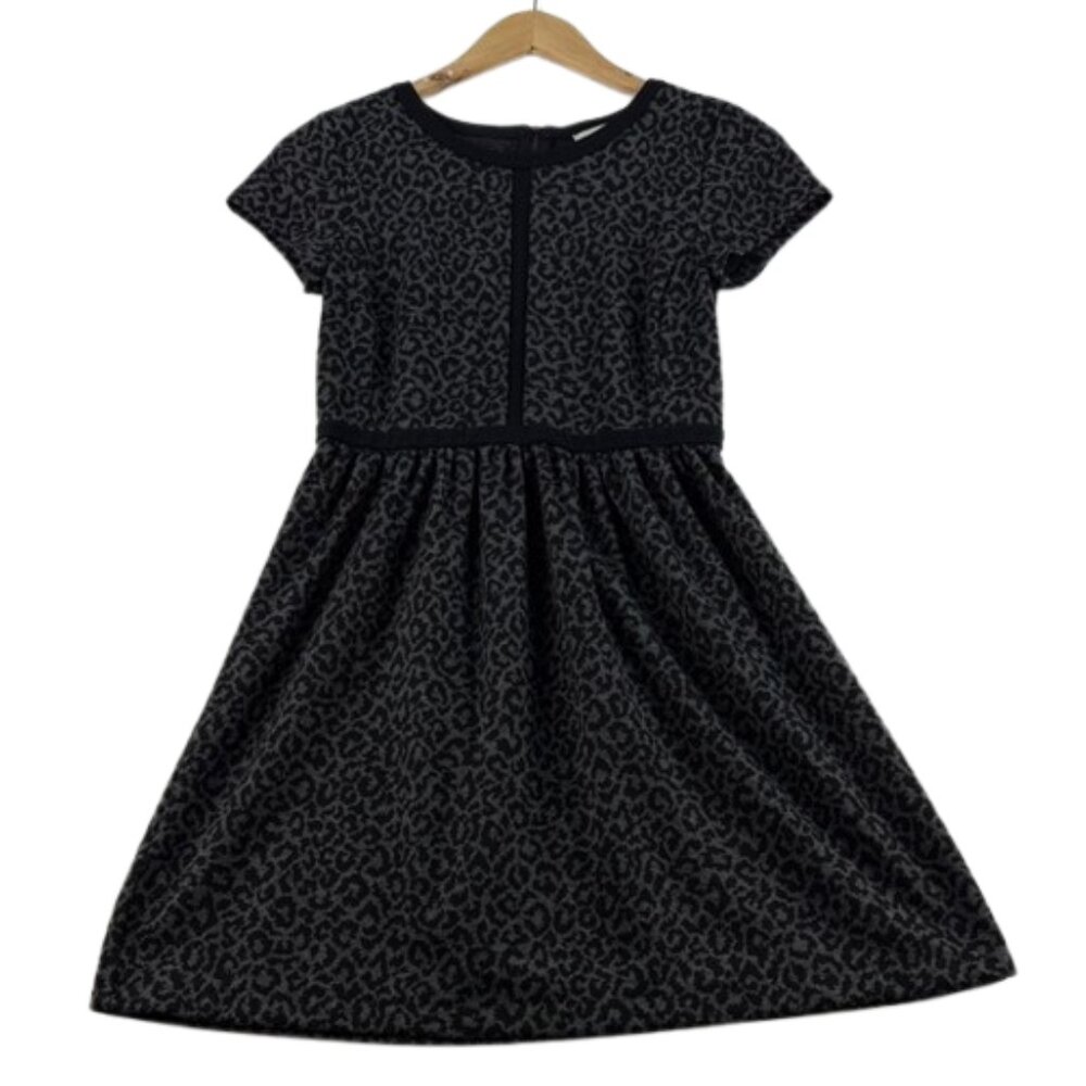 Ann Taylor Loft Charcoal Gray Black Leopard Print Short Sleeve Knit Dress Size 0